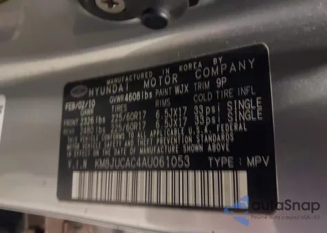 2010 Hyundai Tucson Gls from USA, damaged, VIN KM8JUCAC4AU061053